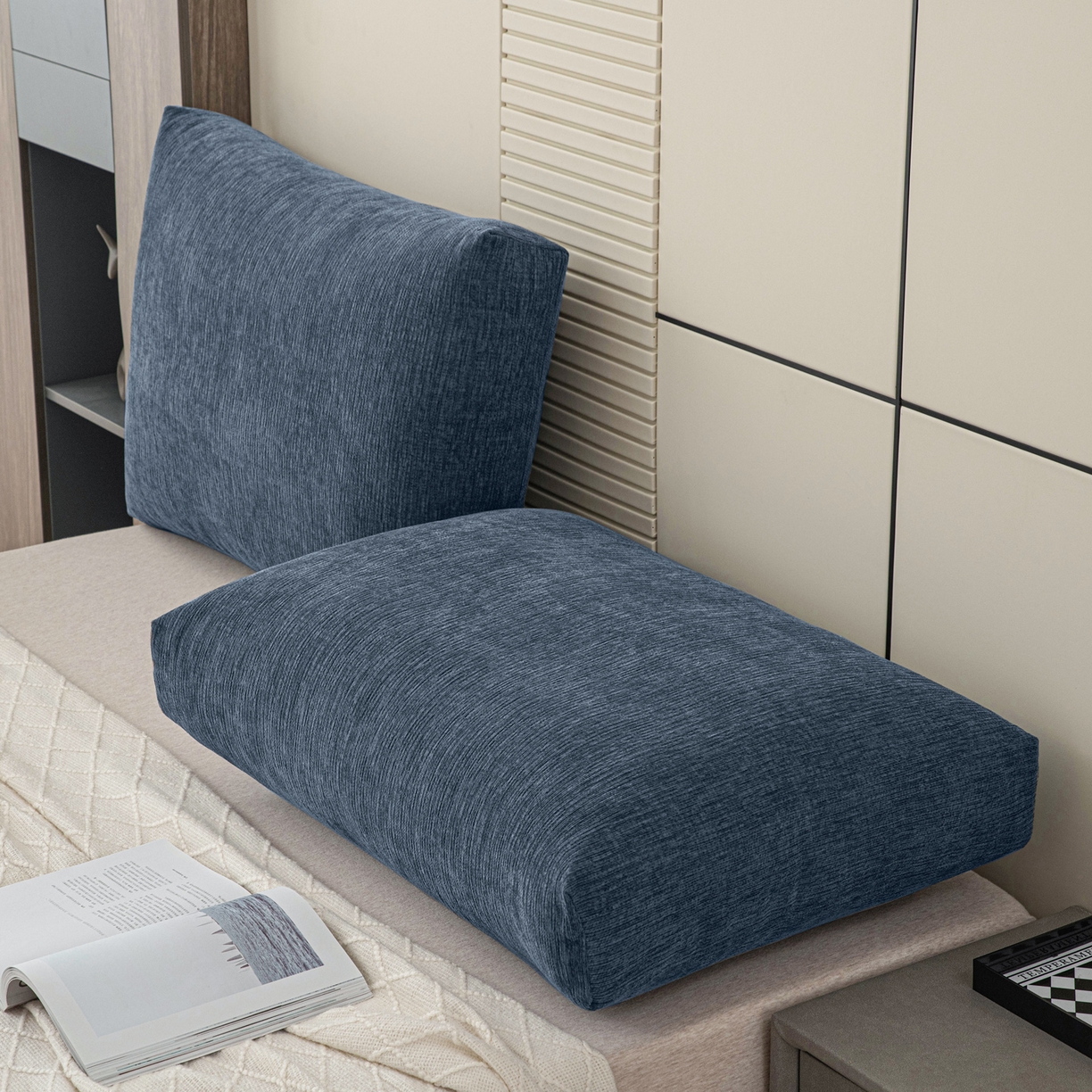 91家纺网 家纺一手货源 找家纺 （总）美达人 2025新款雪尼尔立体面包靠背轻奢立体床头靠垫沙发组合大靠背榻榻米飘窗靠枕无床头软包可拆洗