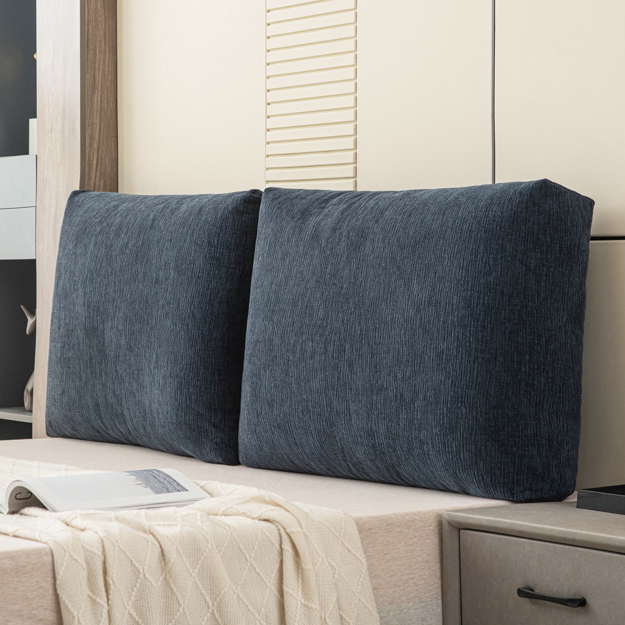 91家纺网 家纺一手货源 找家纺 （总）美达人 2025新款雪尼尔立体面包靠背轻奢立体床头靠垫沙发组合大靠背榻榻米飘窗靠枕无床头软包可拆洗