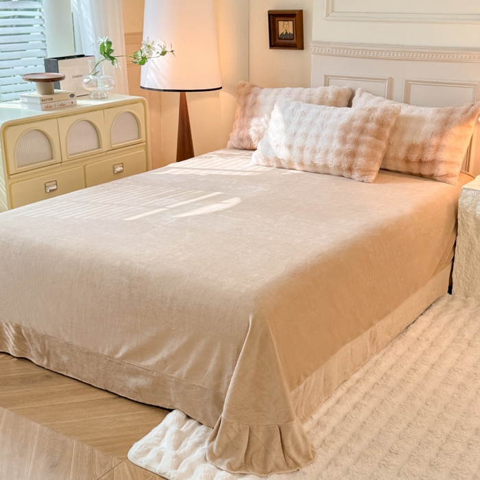 91家纺网 家纺一手货源 找家纺 唐人居 2025新款泡泡兔毛牛奶绒四件套--七彩 七彩咖