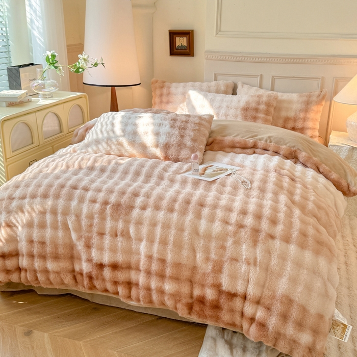 91家纺网 家纺一手货源 找家纺 唐人居 2025新款泡泡兔毛牛奶绒四件套--七彩 七彩咖