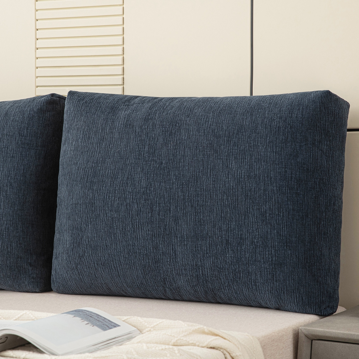 91家纺网 家纺一手货源 找家纺 美达人 2025新款雪尼尔立体面包靠背轻奢立体床头靠垫沙发组合大靠背榻榻米飘窗靠枕无床头软包可拆洗 雪尼尔-立体面包-蓝