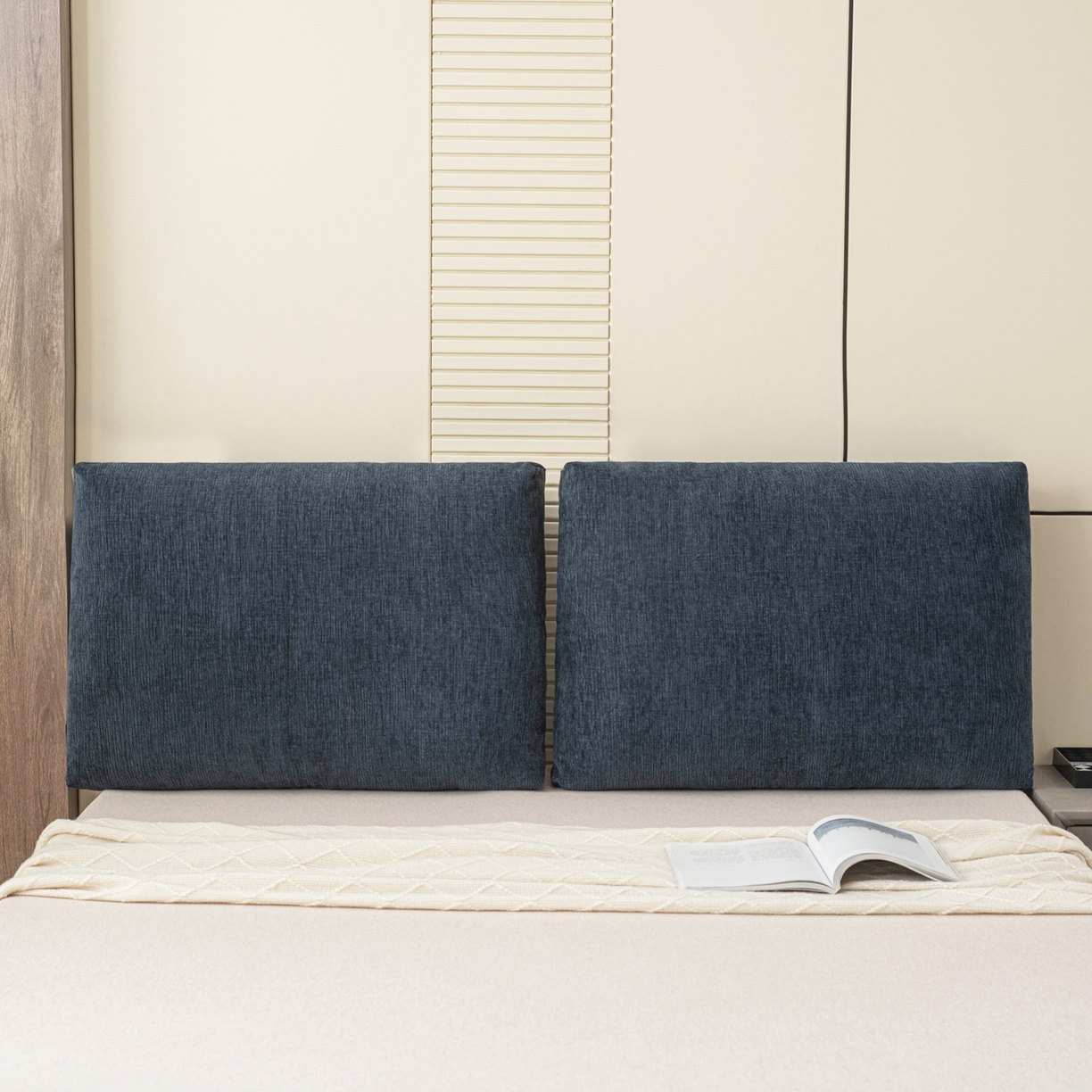 91家纺网 家纺一手货源 找家纺 美达人 2025新款雪尼尔立体面包靠背轻奢立体床头靠垫沙发组合大靠背榻榻米飘窗靠枕无床头软包可拆洗 雪尼尔-立体面包-蓝