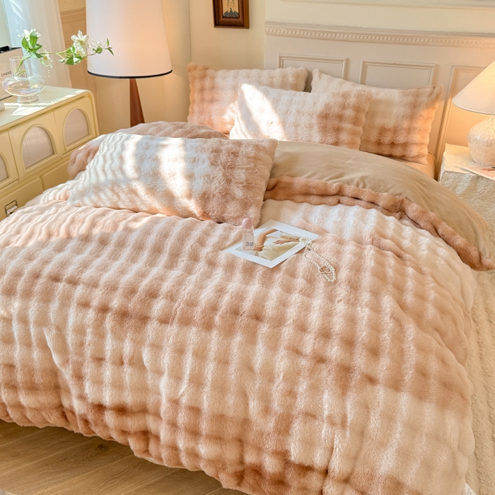 91家纺网 家纺一手货源 找家纺 唐人居 2025新款泡泡兔毛牛奶绒四件套--七彩 七彩咖