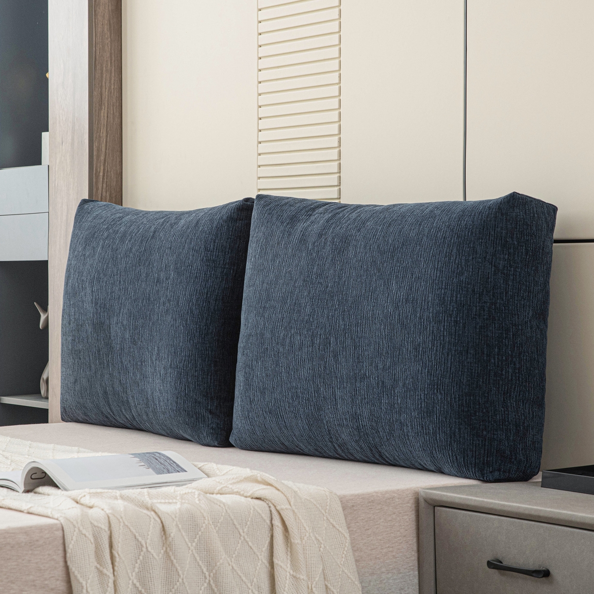 91家纺网 家纺一手货源 找家纺 美达人 2025新款雪尼尔立体面包靠背轻奢立体床头靠垫沙发组合大靠背榻榻米飘窗靠枕无床头软包可拆洗 雪尼尔-立体面包-蓝