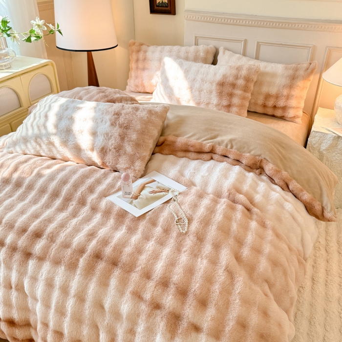 91家纺网 家纺一手货源 找家纺 唐人居 2025新款泡泡兔毛牛奶绒四件套--七彩 七彩咖