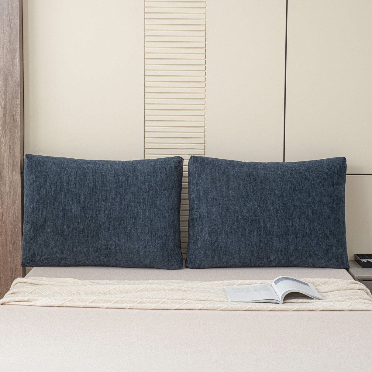 91家纺网 家纺一手货源 找家纺 美达人 2025新款雪尼尔立体面包靠背轻奢立体床头靠垫沙发组合大靠背榻榻米飘窗靠枕无床头软包可拆洗 雪尼尔-立体面包-蓝