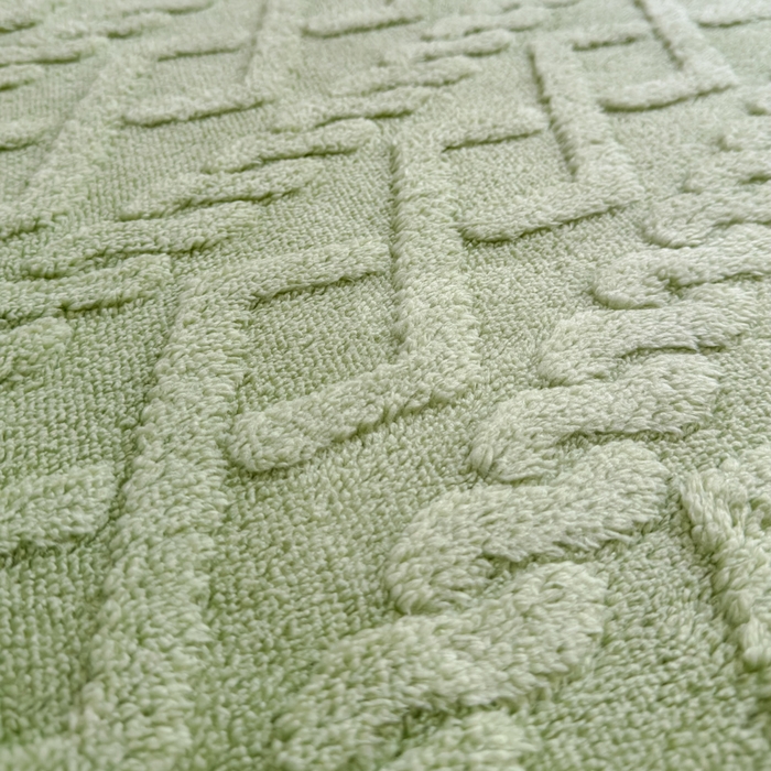 91家纺网 家纺一手货源 找家纺 睡美人 2025新款塔芙绒纯色立体雕花床笠三件套 塔芙绒嫩芽绿