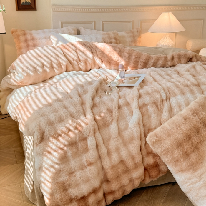 91家纺网 家纺一手货源 找家纺 唐人居 2025新款泡泡兔毛牛奶绒四件套--七彩 七彩咖