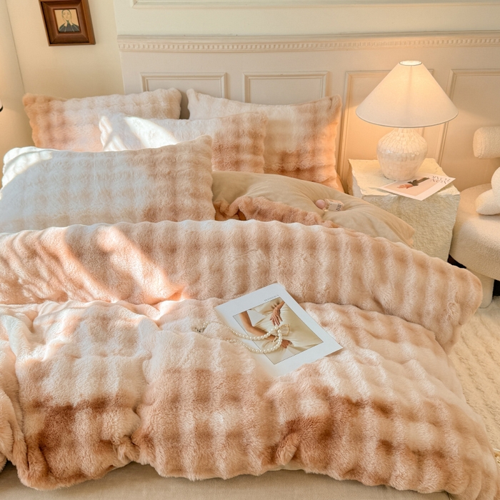 91家纺网 家纺一手货源 找家纺 唐人居 2025新款泡泡兔毛牛奶绒四件套--七彩 七彩咖