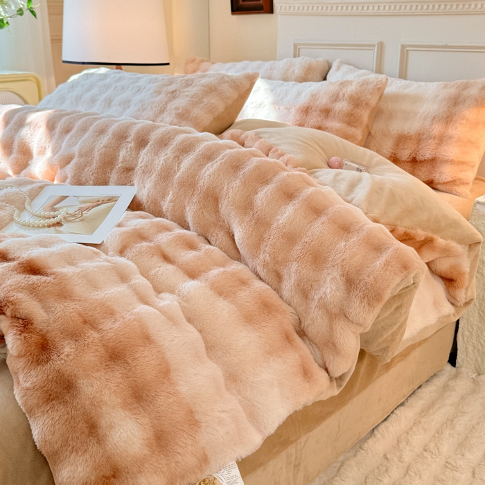 91家纺网 家纺一手货源 找家纺 唐人居 2025新款泡泡兔毛牛奶绒四件套--七彩 七彩咖