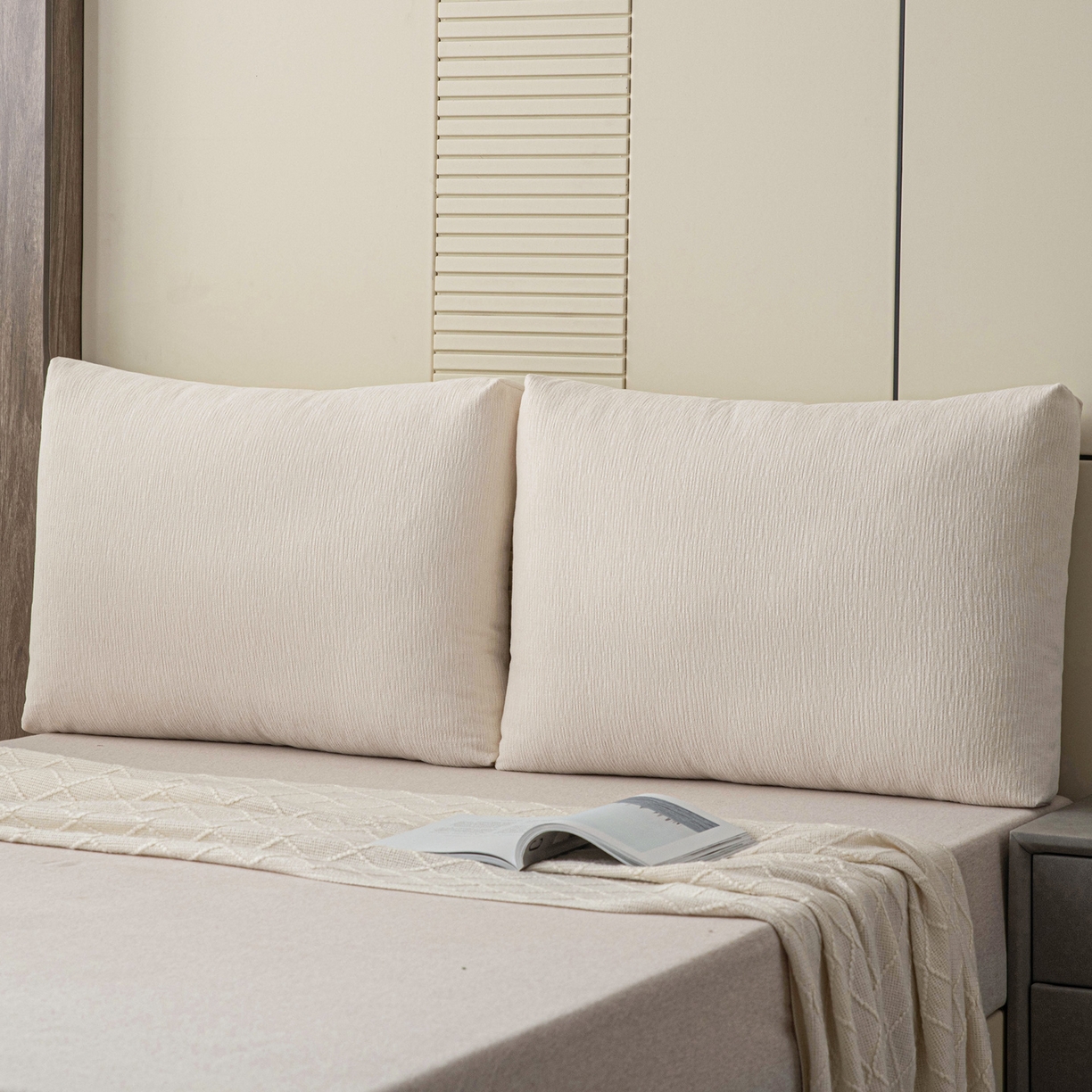 91家纺网 家纺一手货源 找家纺 美达人 2025新款雪尼尔立体面包靠背轻奢立体床头靠垫沙发组合大靠背榻榻米飘窗靠枕无床头软包可拆洗 雪尼尔-立体面包-素白