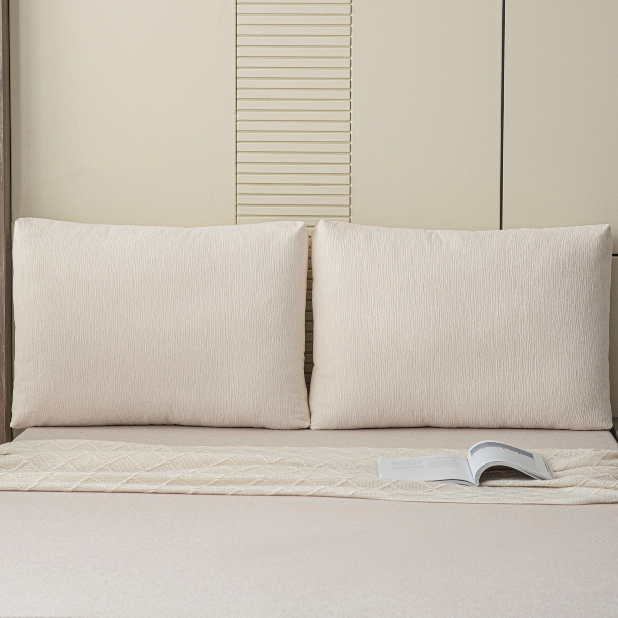 91家纺网 家纺一手货源 找家纺 美达人 2025新款雪尼尔立体面包靠背轻奢立体床头靠垫沙发组合大靠背榻榻米飘窗靠枕无床头软包可拆洗 雪尼尔-立体面包-素白