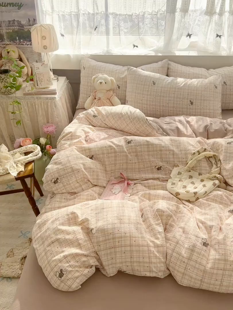 91家纺网 家纺一手货源 找家纺 （总）丽美人家纺 2025新款【全尺寸不断货】高克重木棉提花双层纱四件套