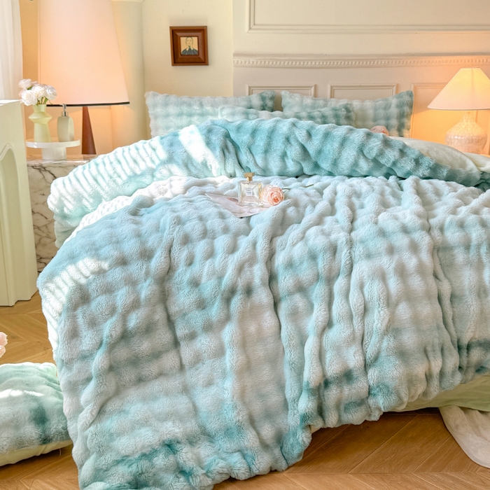 唐人居 2025新款泡泡兔毛牛奶绒四件套--七彩 七彩绿