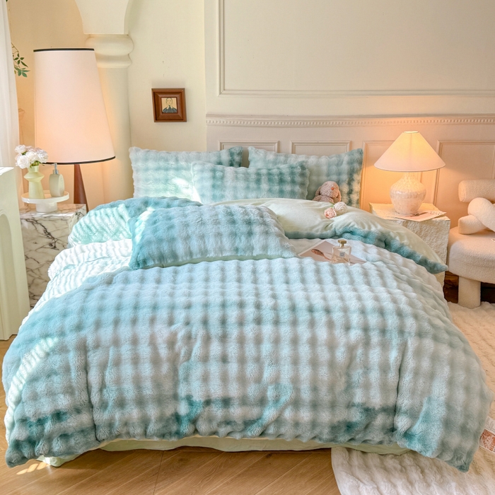 91家纺网 家纺一手货源 找家纺 唐人居 2025新款泡泡兔毛牛奶绒四件套--七彩 七彩绿