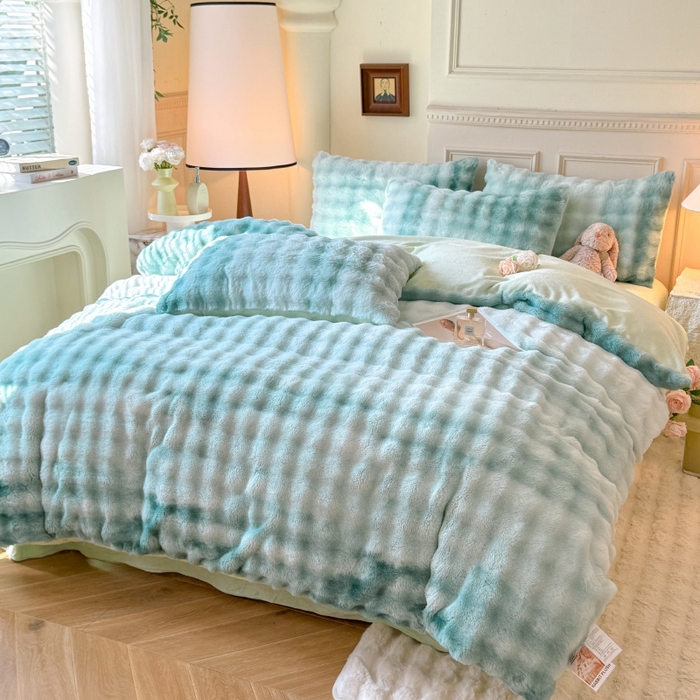 91家纺网 家纺一手货源 找家纺 唐人居 2025新款泡泡兔毛牛奶绒四件套--七彩 七彩绿