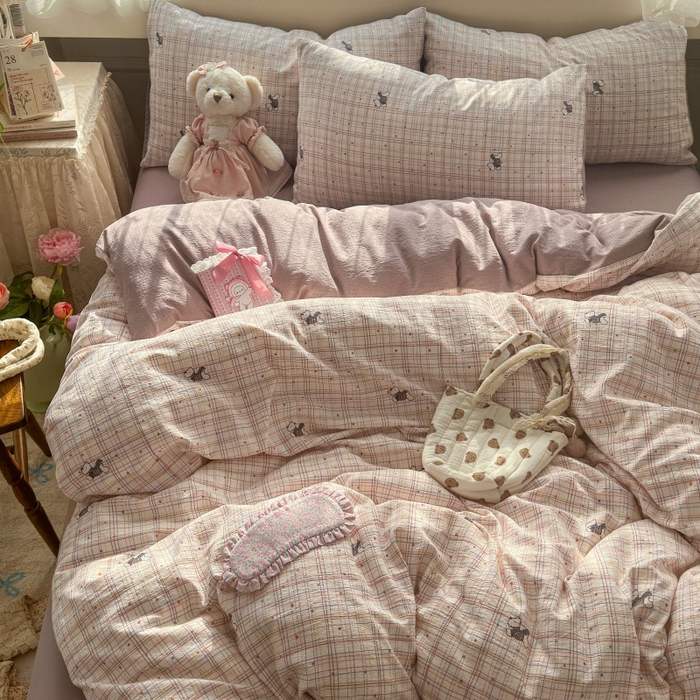 91家纺网 家纺一手货源 找家纺 （总）丽美人家纺 2025新款【全尺寸不断货】高克重木棉提花双层纱四件套