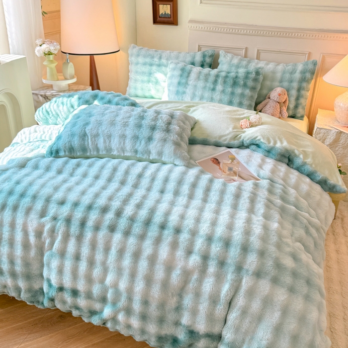 91家纺网 家纺一手货源 找家纺 唐人居 2025新款泡泡兔毛牛奶绒四件套--七彩 七彩绿