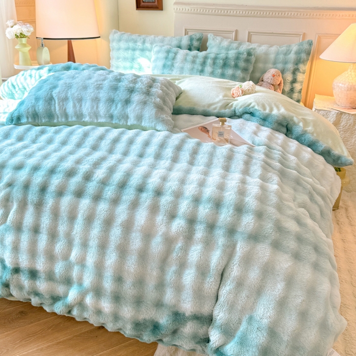 91家纺网 家纺一手货源 找家纺 唐人居 2025新款泡泡兔毛牛奶绒四件套--七彩 七彩绿