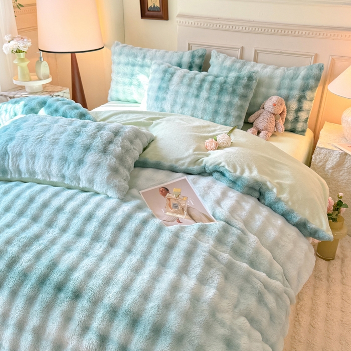 91家纺网 家纺一手货源 找家纺 唐人居 2025新款泡泡兔毛牛奶绒四件套--七彩 七彩绿