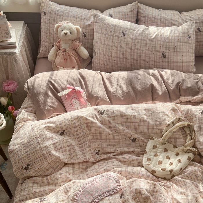 91家纺网 家纺一手货源 找家纺 （总）丽美人家纺 2025新款【全尺寸不断货】高克重木棉提花双层纱四件套