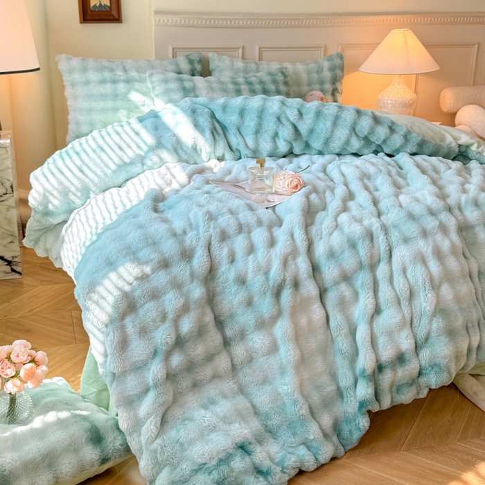 91家纺网 家纺一手货源 找家纺 唐人居 2025新款泡泡兔毛牛奶绒四件套--七彩 七彩绿