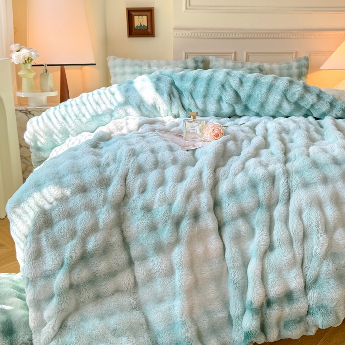 91家纺网 家纺一手货源 找家纺 唐人居 2025新款泡泡兔毛牛奶绒四件套--七彩 七彩绿