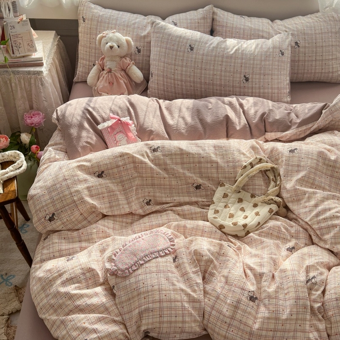 91家纺网 家纺一手货源 找家纺 （总）丽美人家纺 2025新款【全尺寸不断货】高克重木棉提花双层纱四件套