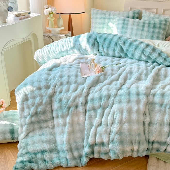 91家纺网 家纺一手货源 找家纺 唐人居 2025新款泡泡兔毛牛奶绒四件套--七彩 七彩绿