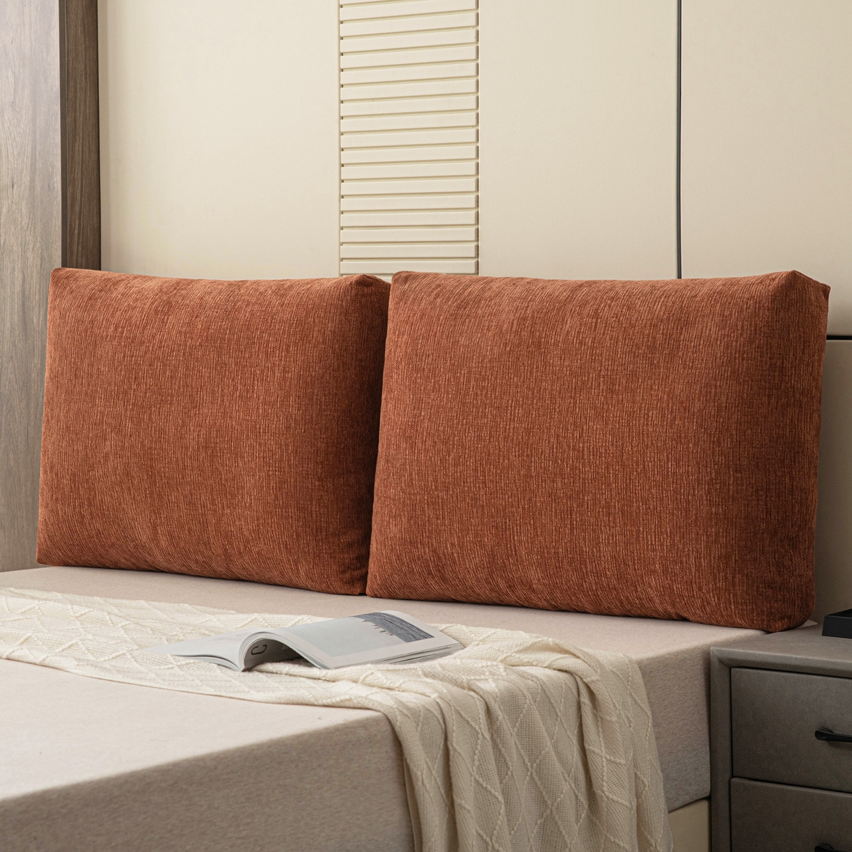 91家纺网 家纺一手货源 找家纺 美达人 2025新款雪尼尔立体面包靠背轻奢立体床头靠垫沙发组合大靠背榻榻米飘窗靠枕无床头软包可拆洗 雪尼尔-立体面包-云橙