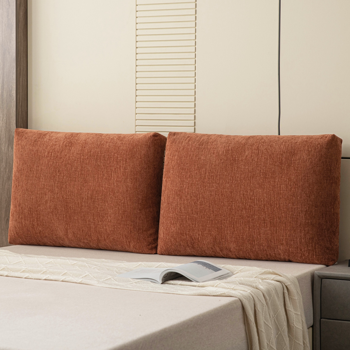 91家纺网 家纺一手货源 找家纺 美达人 2025新款雪尼尔立体面包靠背轻奢立体床头靠垫沙发组合大靠背榻榻米飘窗靠枕无床头软包可拆洗 雪尼尔-立体面包-云橙