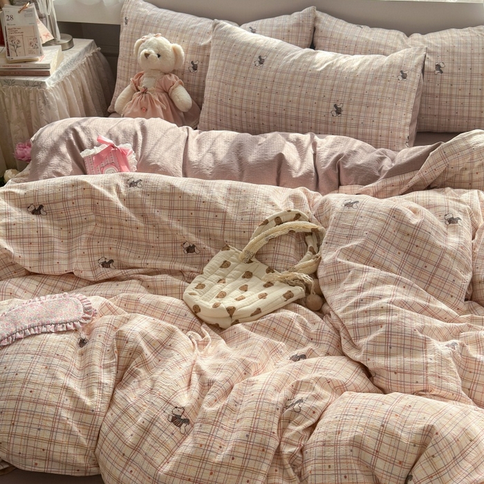 91家纺网 家纺一手货源 找家纺 （总）丽美人家纺 2025新款【全尺寸不断货】高克重木棉提花双层纱四件套