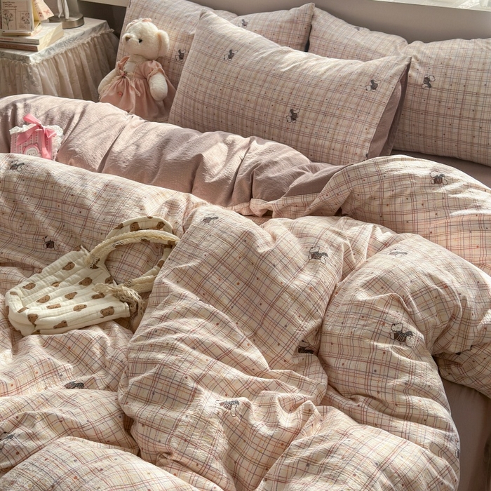 91家纺网 家纺一手货源 找家纺 （总）丽美人家纺 2025新款【全尺寸不断货】高克重木棉提花双层纱四件套