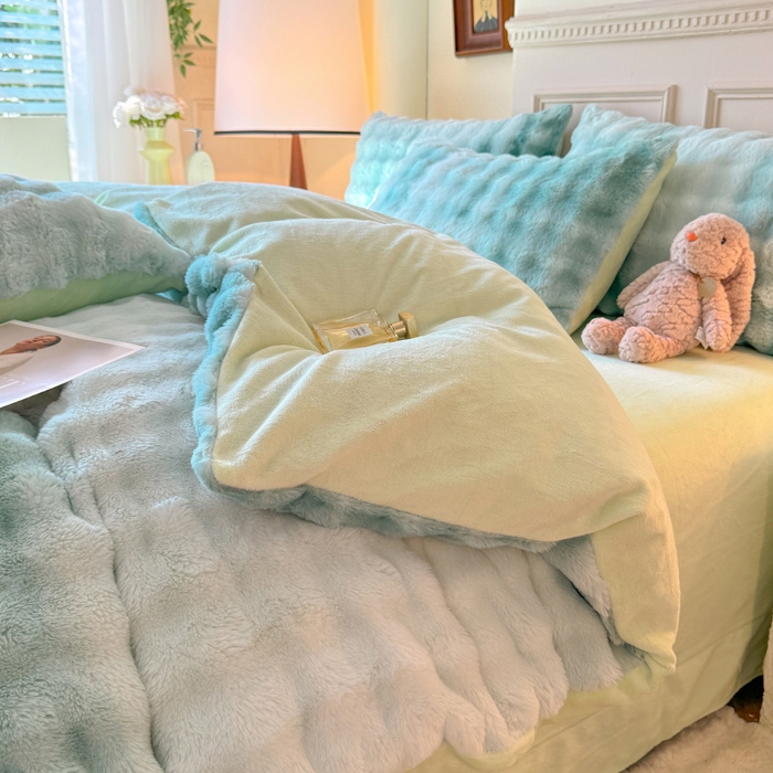 91家纺网 家纺一手货源 找家纺 唐人居 2025新款泡泡兔毛牛奶绒四件套--七彩 七彩绿