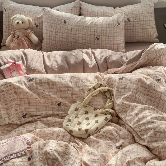 91家纺网 家纺一手货源 找家纺 （总）丽美人家纺 2025新款【全尺寸不断货】高克重木棉提花双层纱四件套