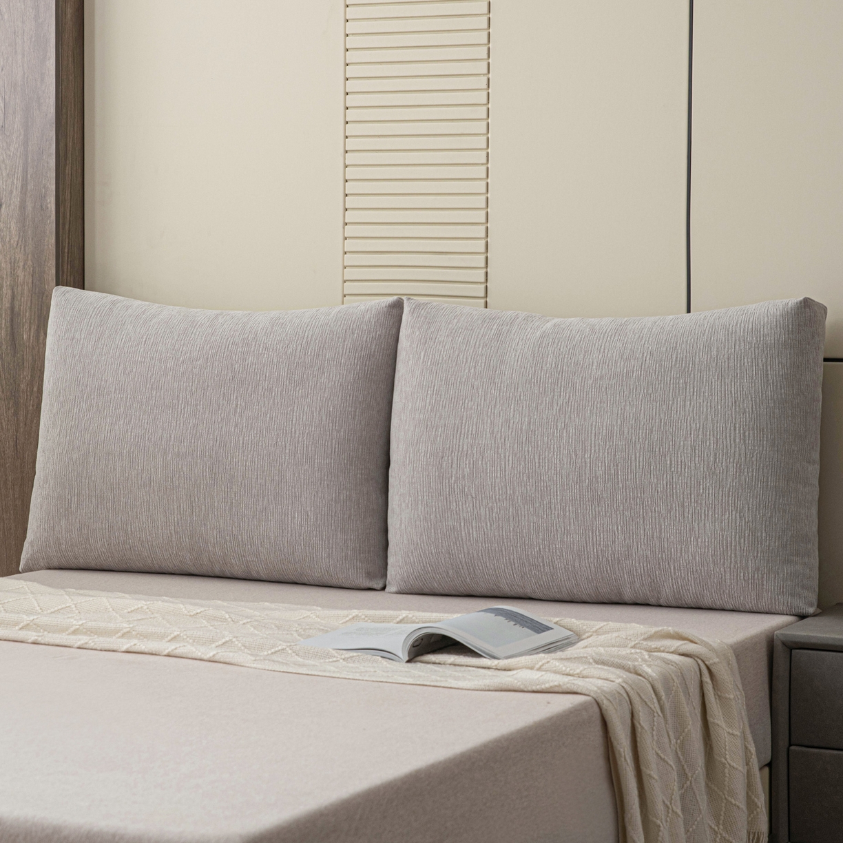 91家纺网 家纺一手货源 找家纺 美达人 2025新款雪尼尔立体面包靠背轻奢立体床头靠垫沙发组合大靠背榻榻米飘窗靠枕无床头软包可拆洗 雪尼尔-立体面包浅灰