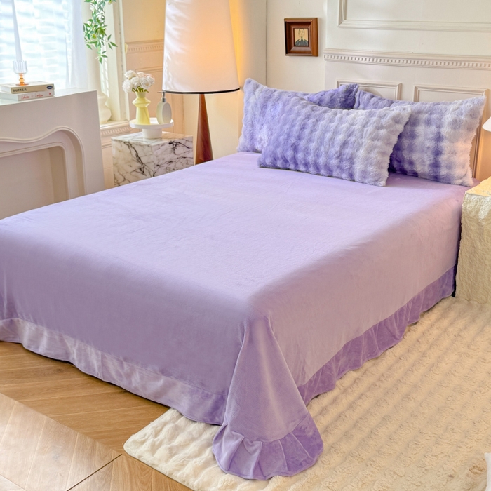 91家纺网 家纺一手货源 找家纺 唐人居 2025新款泡泡兔毛牛奶绒四件套--七彩 七彩紫