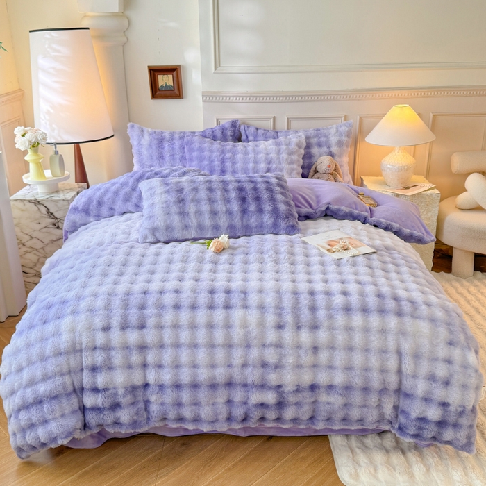 91家纺网 家纺一手货源 找家纺 唐人居 2025新款泡泡兔毛牛奶绒四件套--七彩 七彩紫