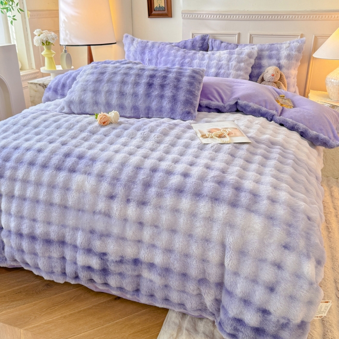 91家纺网 家纺一手货源 找家纺 唐人居 2025新款泡泡兔毛牛奶绒四件套--七彩 七彩紫