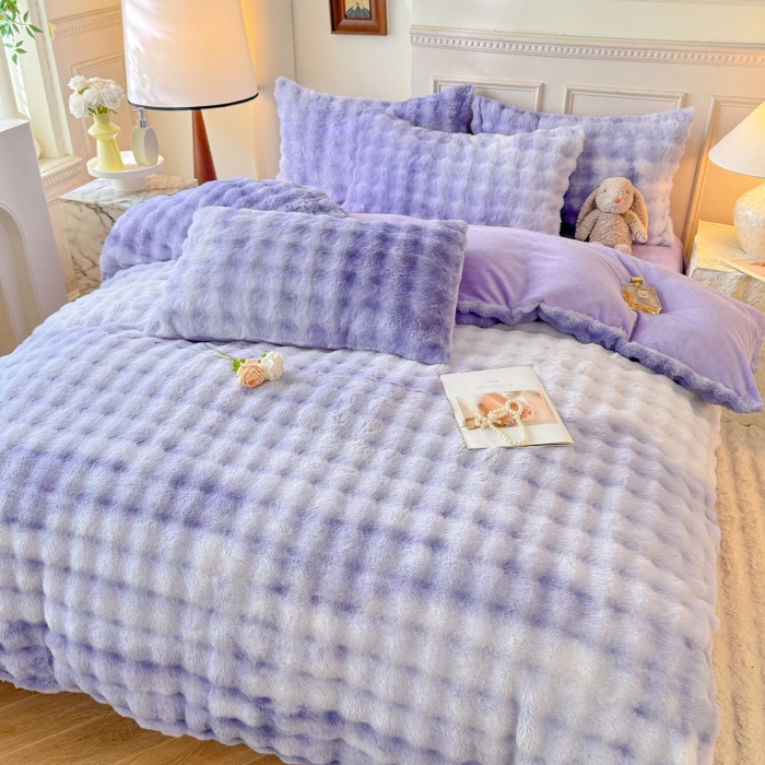 91家纺网 家纺一手货源 找家纺 唐人居 2025新款泡泡兔毛牛奶绒四件套--七彩 七彩紫