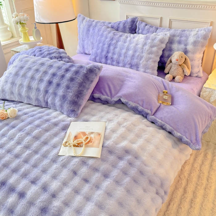 91家纺网 家纺一手货源 找家纺 唐人居 2025新款泡泡兔毛牛奶绒四件套--七彩 七彩紫