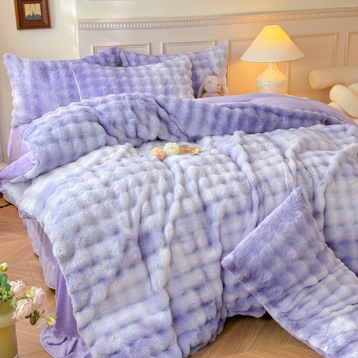 91家纺网 家纺一手货源 找家纺 唐人居 2025新款泡泡兔毛牛奶绒四件套--七彩 七彩紫