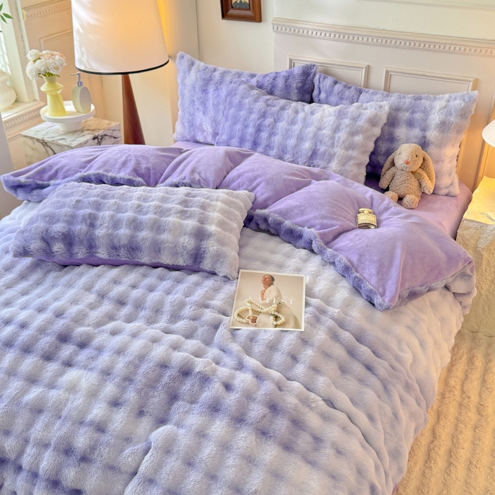 91家纺网 家纺一手货源 找家纺 唐人居 2025新款泡泡兔毛牛奶绒四件套--七彩 七彩紫