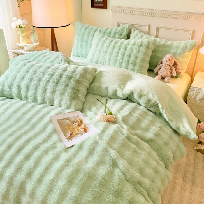 91家纺网 家纺一手货源 找家纺 唐人居 2025新款泡泡兔毛牛奶绒四件套--七彩 浅绿