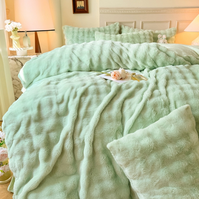 91家纺网 家纺一手货源 找家纺 唐人居 2025新款泡泡兔毛牛奶绒四件套--七彩 浅绿