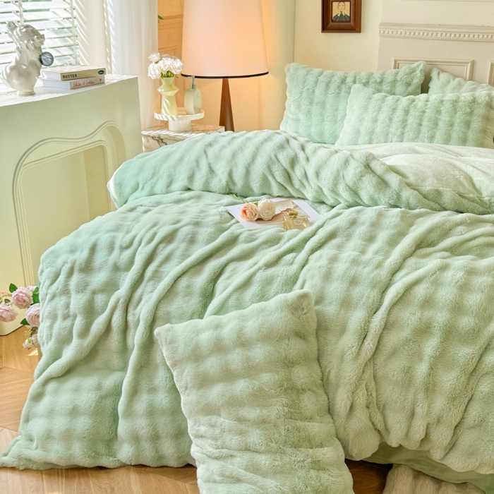 91家纺网 家纺一手货源 找家纺 唐人居 2025新款泡泡兔毛牛奶绒四件套--七彩 浅绿