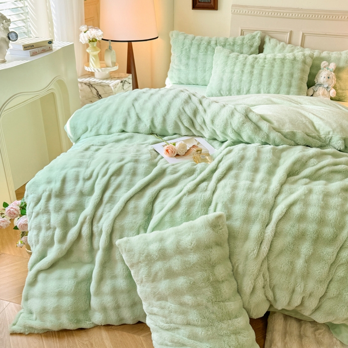 91家纺网 家纺一手货源 找家纺 唐人居 2025新款泡泡兔毛牛奶绒四件套--七彩 浅绿