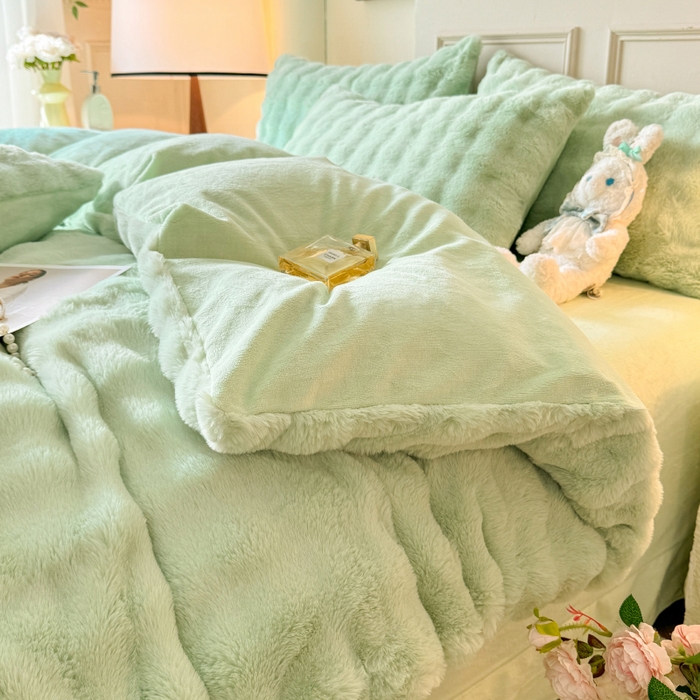 91家纺网 家纺一手货源 找家纺 唐人居 2025新款泡泡兔毛牛奶绒四件套--七彩 浅绿