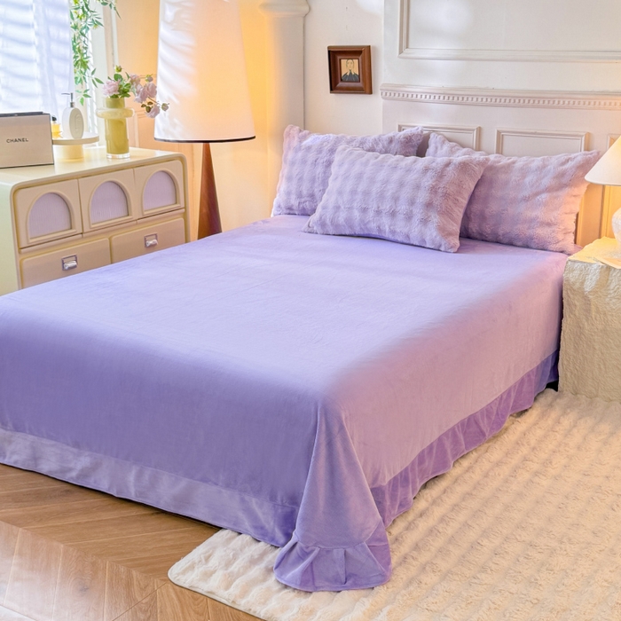 91家纺网 家纺一手货源 找家纺 唐人居 2025新款泡泡兔毛牛奶绒四件套--七彩 浅紫