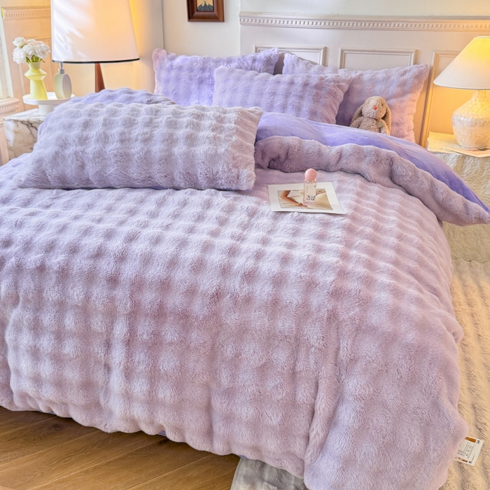 91家纺网 家纺一手货源 找家纺 唐人居 2025新款泡泡兔毛牛奶绒四件套--七彩 浅紫